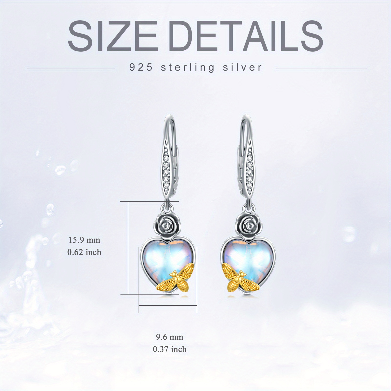 Women's Sterling Silver Bee Dangle Earrings with Synthetic Moonstone